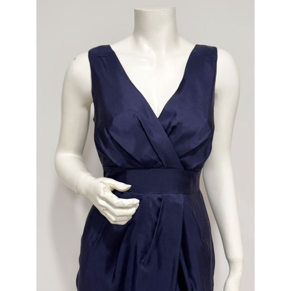 Banana Republic Women's Navy Blue V-Neck Faux Wrap Silk Cocktail Dress Size 4 - Picture 7 of 9